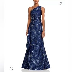 Metallic Jacquard One-Shoulder Gown Teri Jon by Rickie Freeman